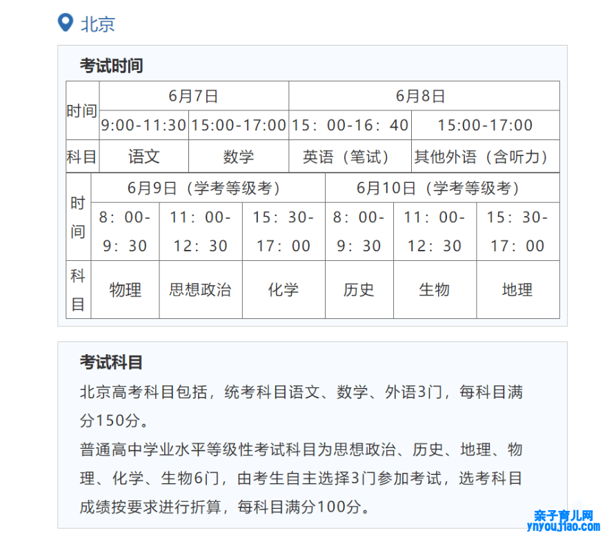 2022年北京高考时间,北京高考时间2022详细时间表